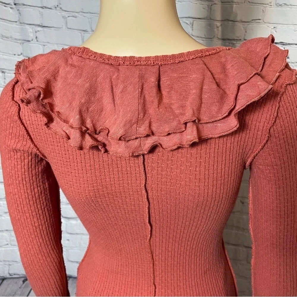 New Free People Bennet Ruffled Long Sleeve Terracotta Top Size XS